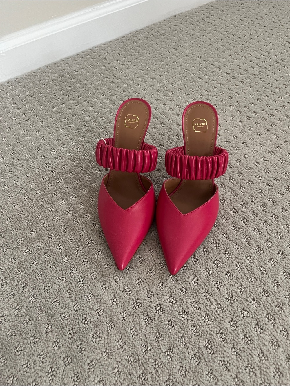 Malone Souliers Fuchsia Ruched-Strap Pointed Mule New 38.5/8.5